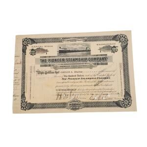 Original Pioneer Steamship Company Stock Certificate Lake County OH Great Lakes